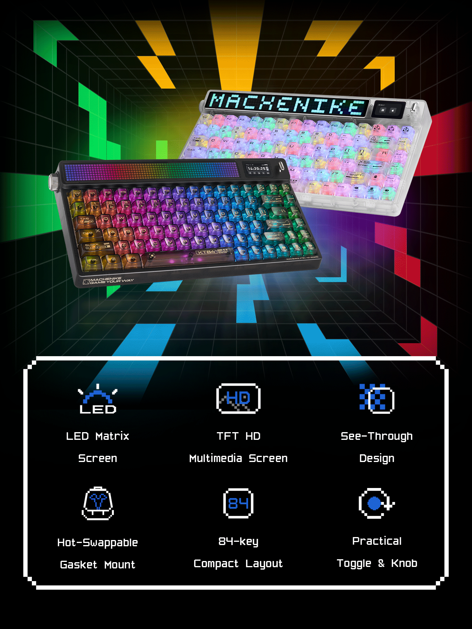 Bàn phím Machenike KT84-B84W Smart Screen Tri-mode 1