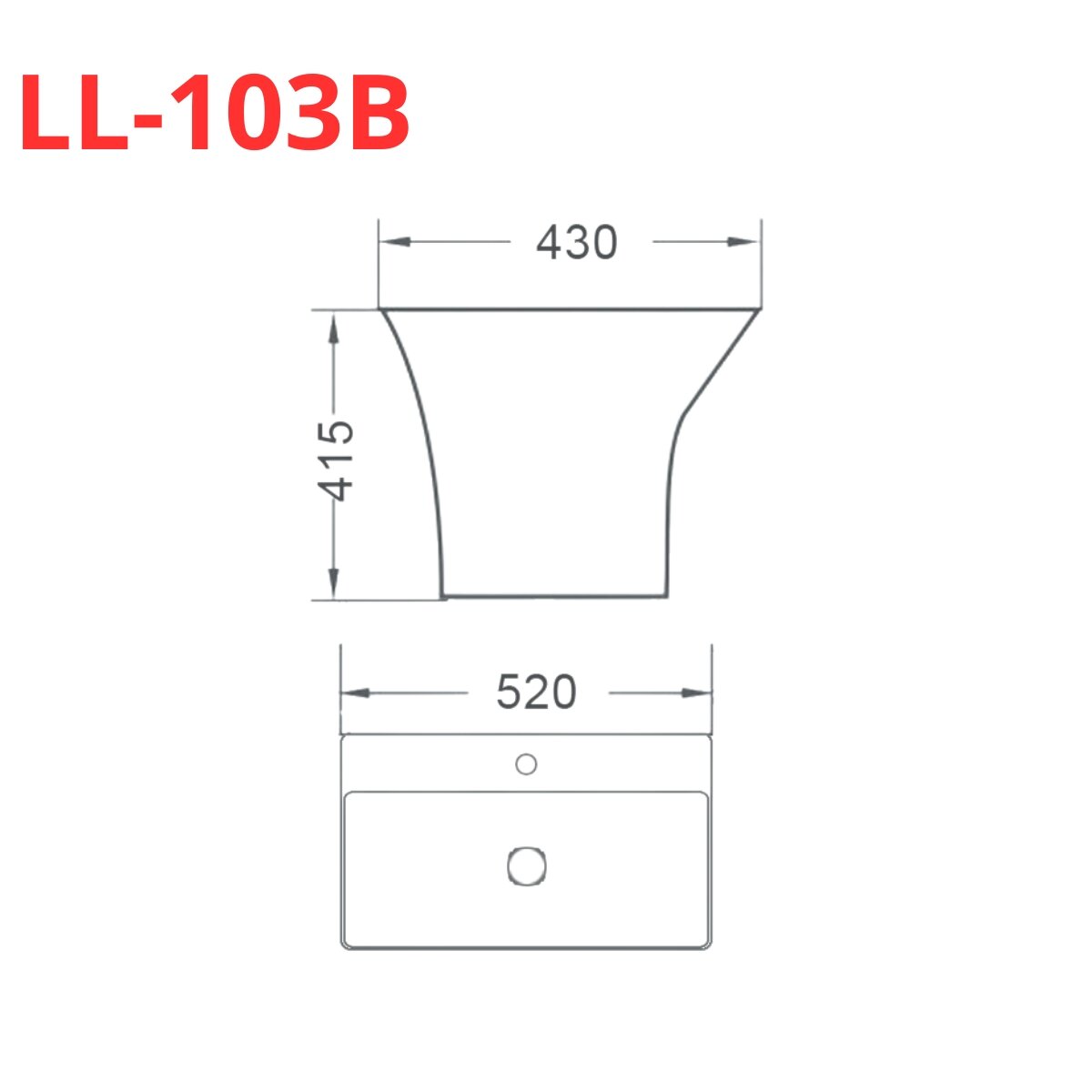 Bản vẽ kỹ thuật chậu rửa mặt Lavabo treo tường Luxta LL-103B