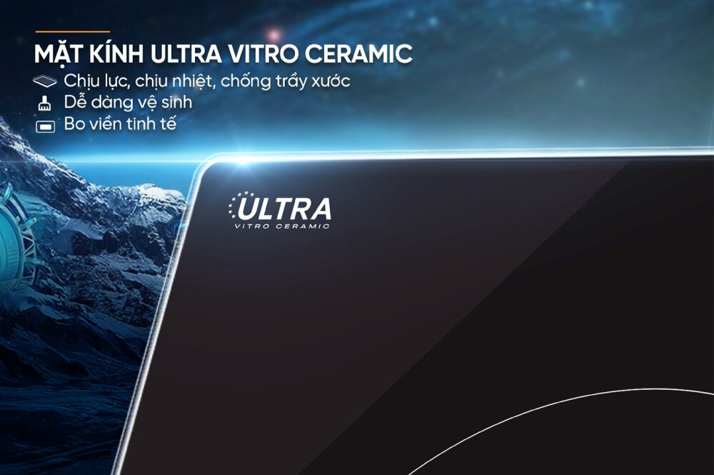 Bếp Đôi Điện Từ Sunhouse MaMa MMB82152-TMC sở hữu mặt kính Ultra Vitro Ceramic