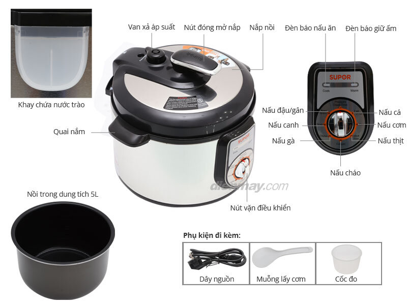 Nồi áp suất điện Supor CYYB50YA10VN-100 5 lít Nồi áp suất điện Supor CYYB50YA10VN-100 5 lít