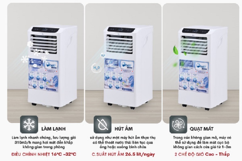 Điều hòa FujiE 10000 BTU 1 chiều MPAC10 gas R-290 3 máy điều hòa di động thông minh FujiE MPAC10