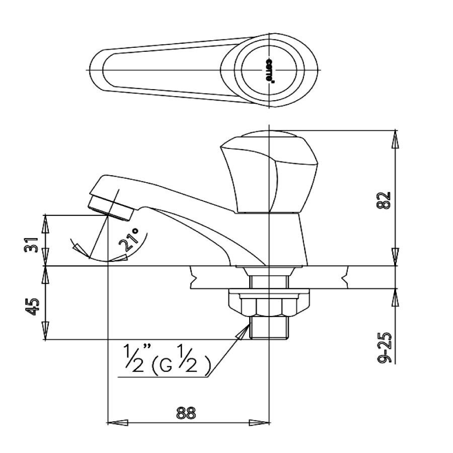 Bản vẽ kỹ thuật vòi chậu lavabo COTTO CT160C11(HM) nước lạnh New Century