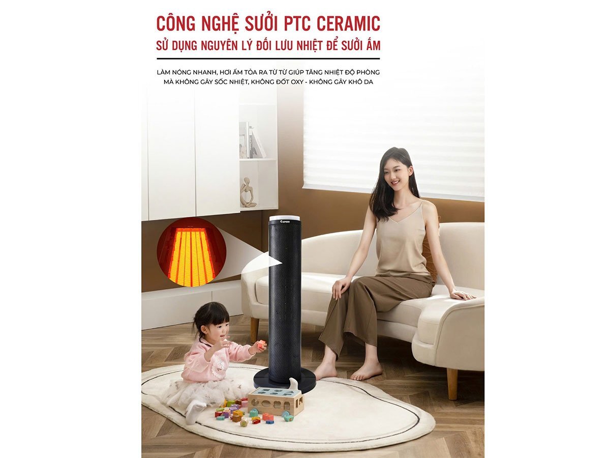 Rapido RCH-2000SDB dùng công nghệ sưởi gốm PTC Rapido RCH-2000SDB