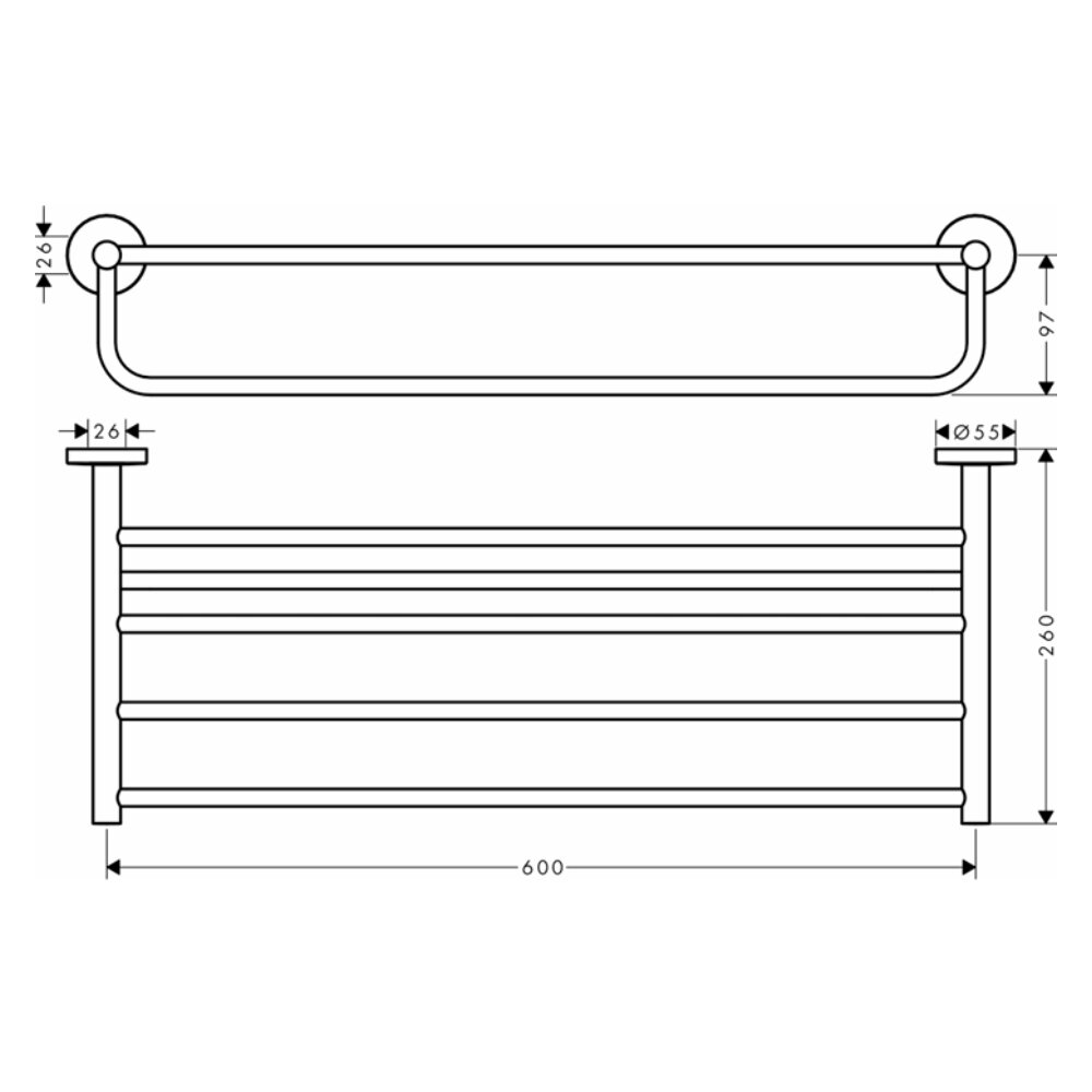 Bản vẽ kỹ thuật của thanh treo khăn hai tầng Hansgrohe 41720000