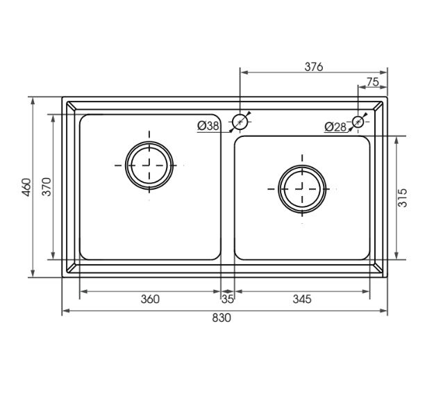Bản vẽ kỹ thuật chậu rửa chén 2 hộc MOEN 22183