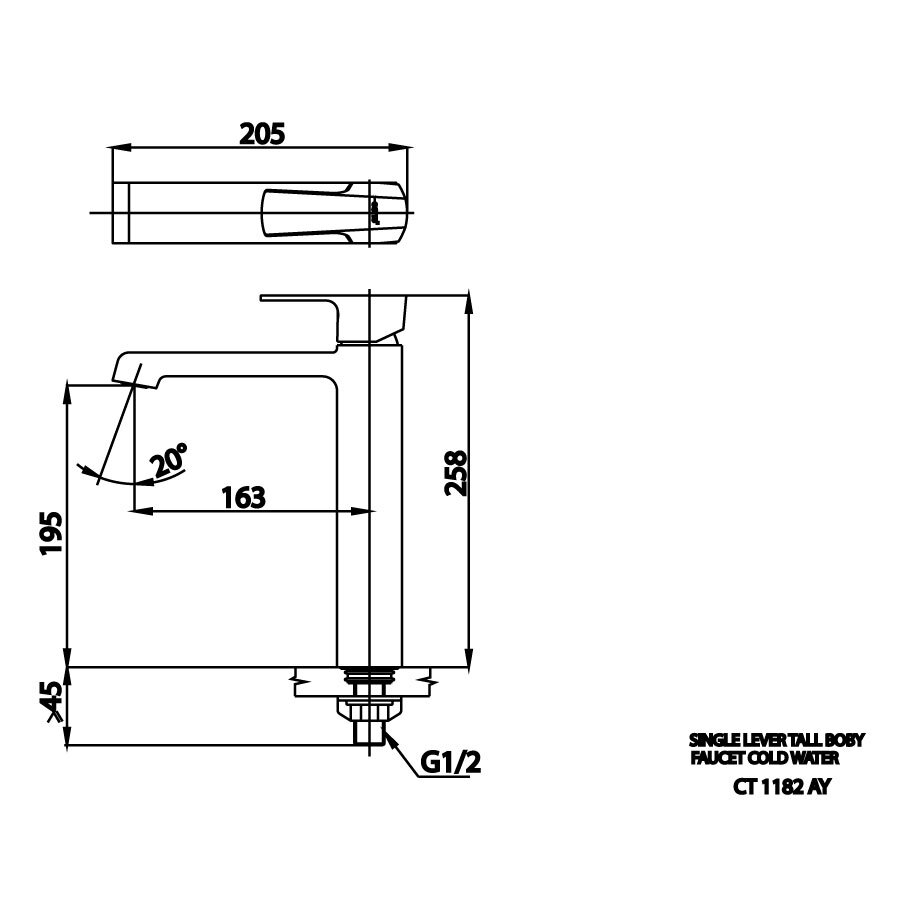 Bản vẽ kỹ thuật vòi lavabo lạnh COTTO CT1182AY