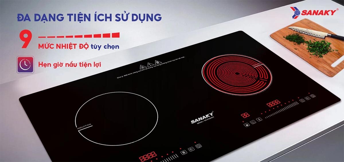 9 mức nhiệt tích hợp trong bếp điện từ - Hồng ngoại Sanaky VH-5100HGT