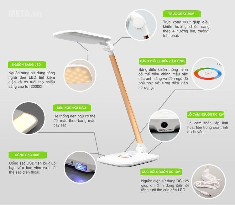 Đèn bàn cảnh ứng ba màu ánh sáng Tiross 6W TS1805 màu đồng