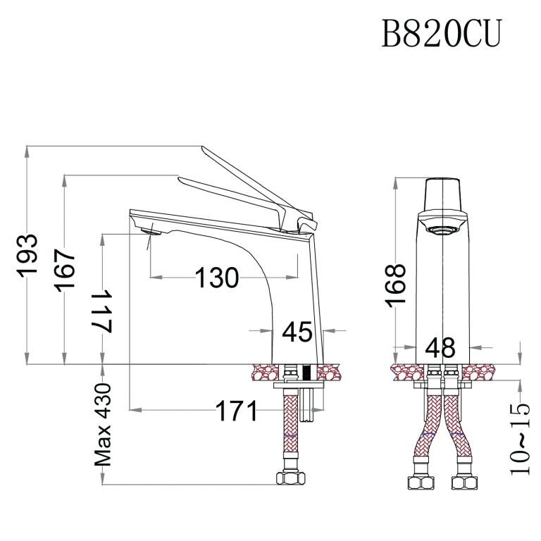 Bản vẽ kỹ thuật vòi chậu nóng CAESAR B820CU