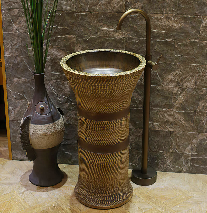 Vòi xả bồn đặt sàn nóng lạnh bằng đồng Kanly GCAH6