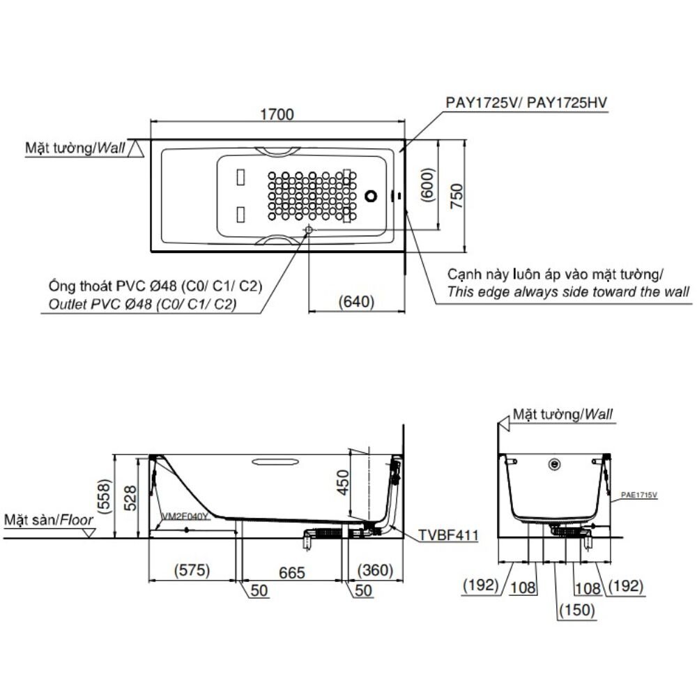 Bồn Tắm TOTO PAY1725HVC/TVBF411