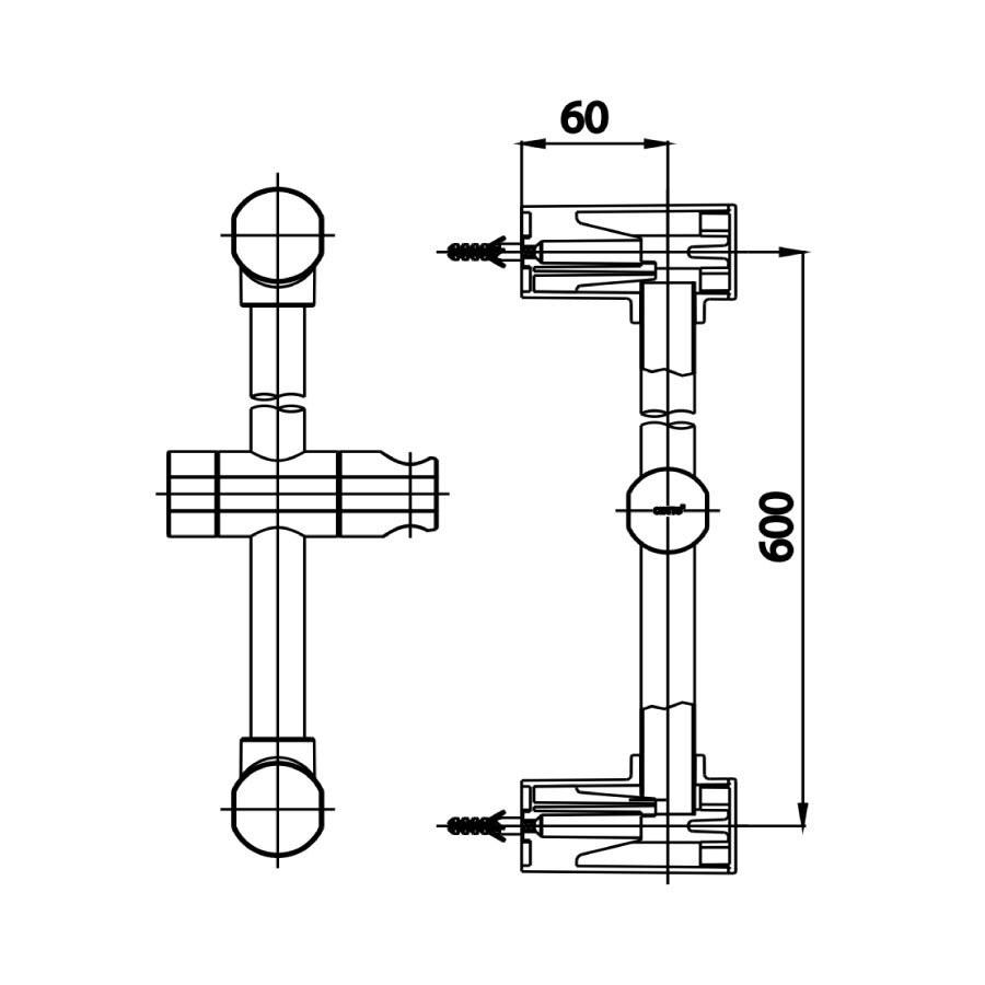 Bản vẽ kỹ thuật thanh trượt sen cây tắm đứng COTTO CT709(HM)