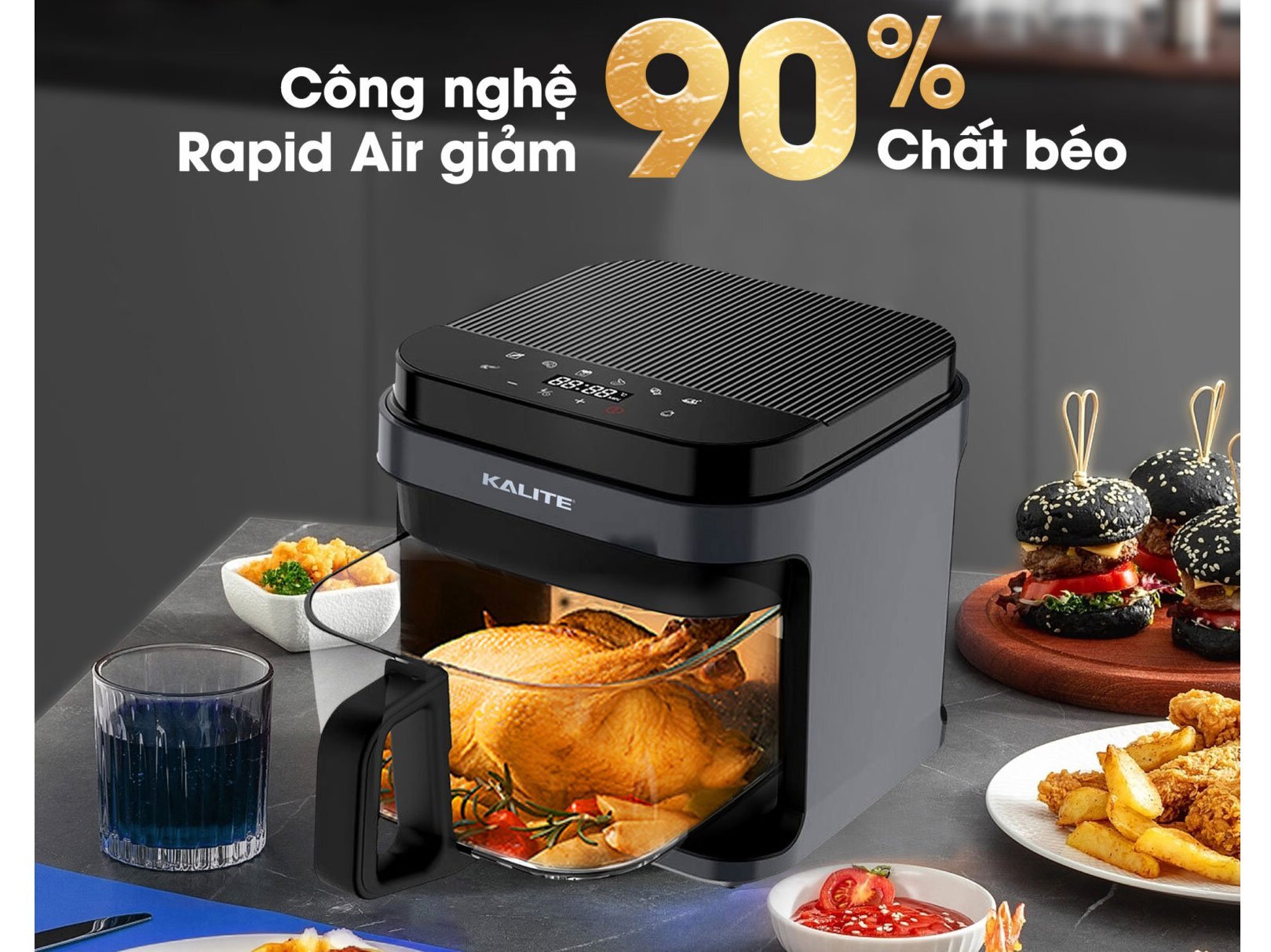 Nồi chiên không dầu điện tử Kalite KL6000 được áp dụng công nghệ Rapid Air giảm mỡ thừa hiệu quả Nồi chiên không dầu điện tử Kalite KL6000 được áp dụng công nghệ Rapid Air giảm mỡ thừa hiệu quả