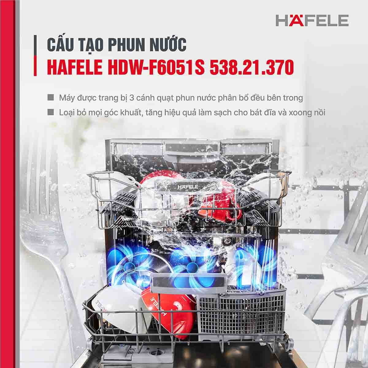 Máy rửa bát độc lập Hafele HDW-F6051S có thiết kế 3 tay phun