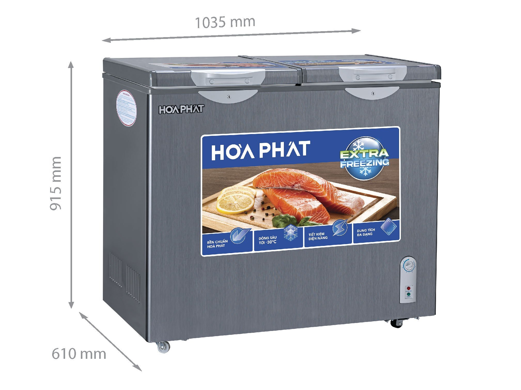 Kích thước tủ đông Hòa Phát 2 ngăn 2 cánh HPF BD6205G Tủ đông Hòa Phát HPF BD6205G