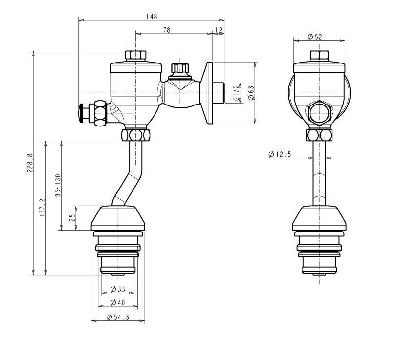 Bản vẽ kỹ thuật van xả tiểu nam WF-9802 American Standard
