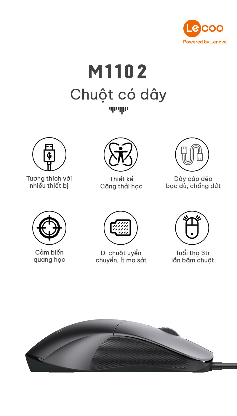 Chuột Lecoo M1102 đen (USB)