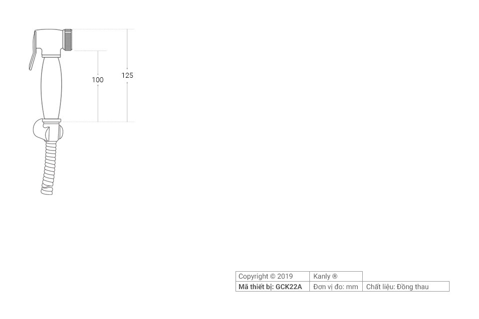 Bản vẽ kỹ thuật vòi xịt toilet GCK22A Kanly