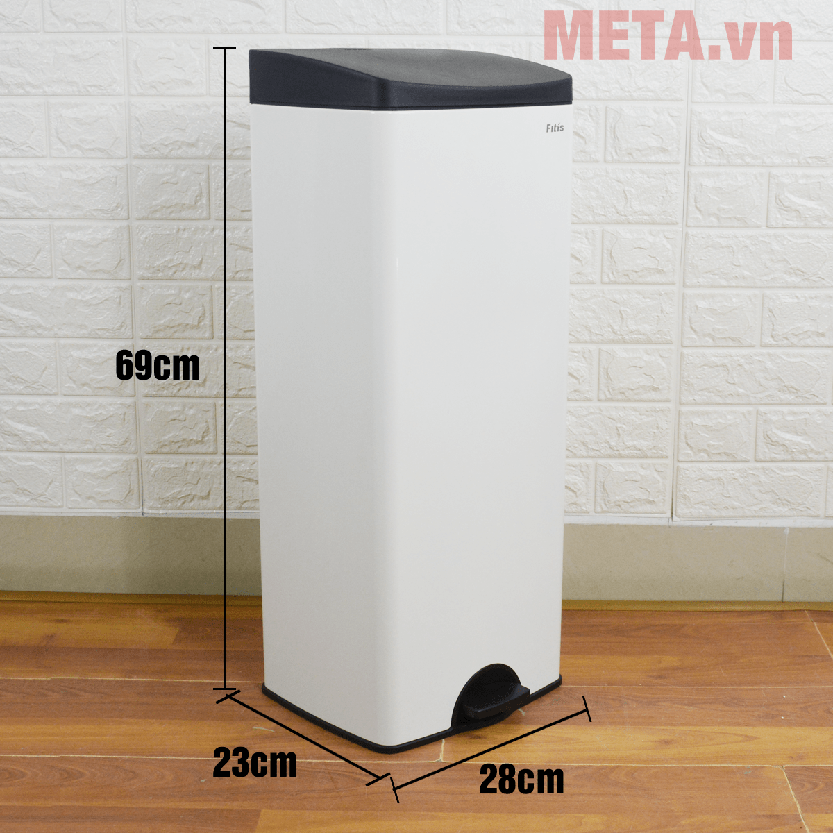 Thùng rác inox đạp vuông lớn Fitis SPL1-904 22 lít (trắng)