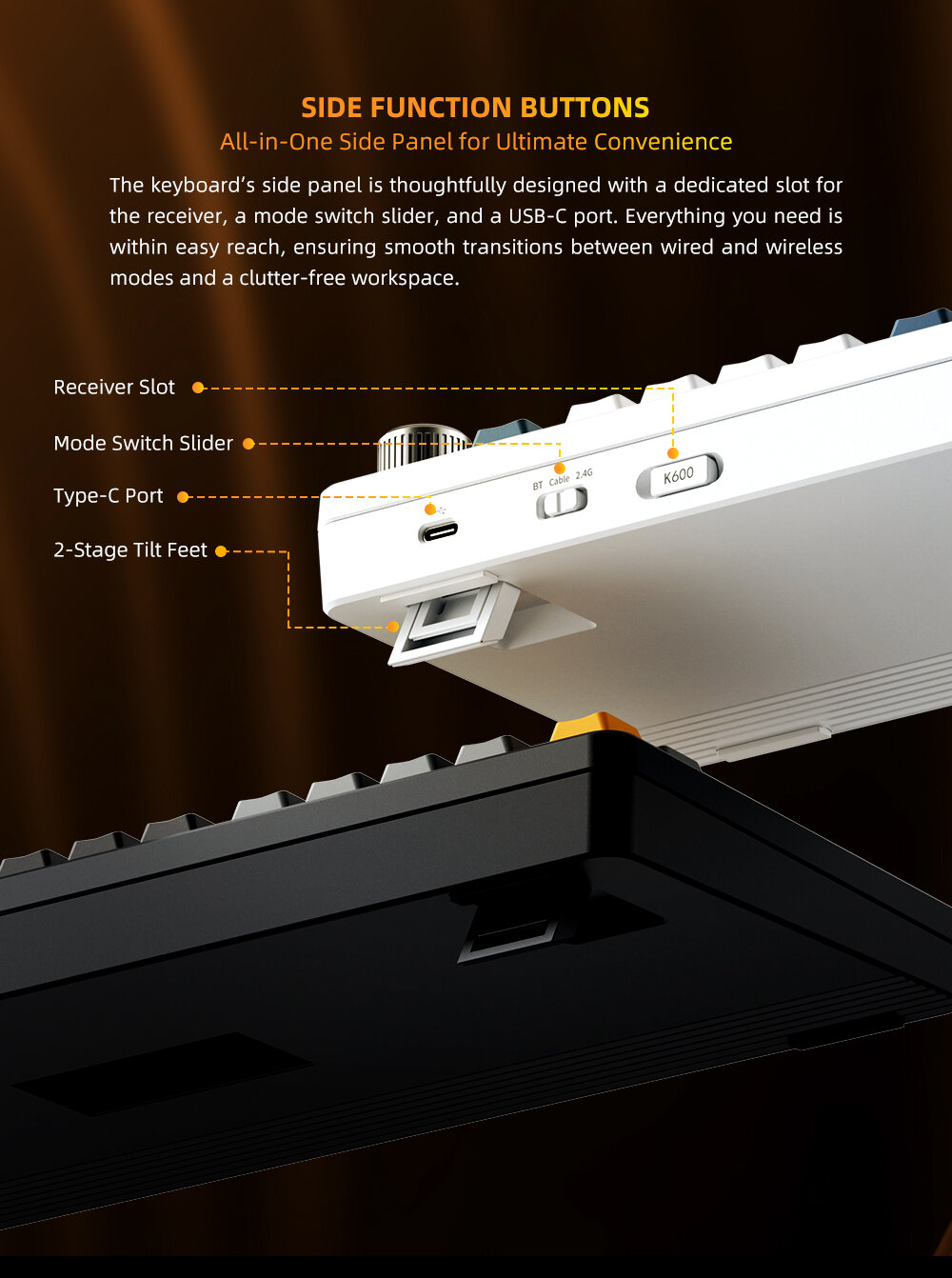 Bàn phím Machenike K600-B82W Tri-mode RGB 9