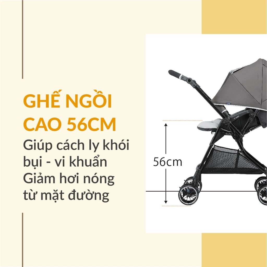 Ghế ngồi xe đẩy Nhật Combi Sugocal Compact cao 56cm