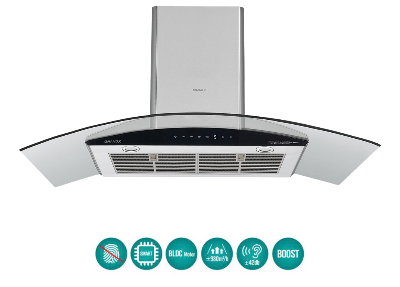 Máy hút mùi GrandX GX-H70C62/H70C62B có kiểu dáng kính cong hiện đại