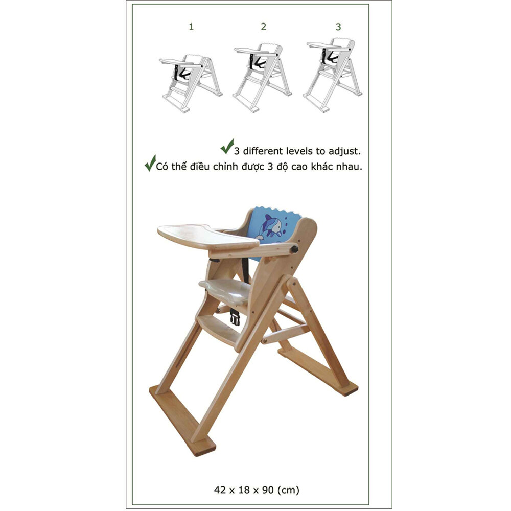  Ghế ăn bột cá heo xanh (gỗ xuất khẩu)