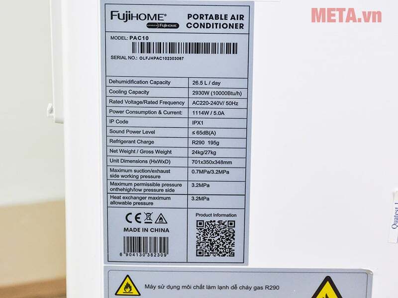 Thông số Máy lạnh di động FujiHome PAC10