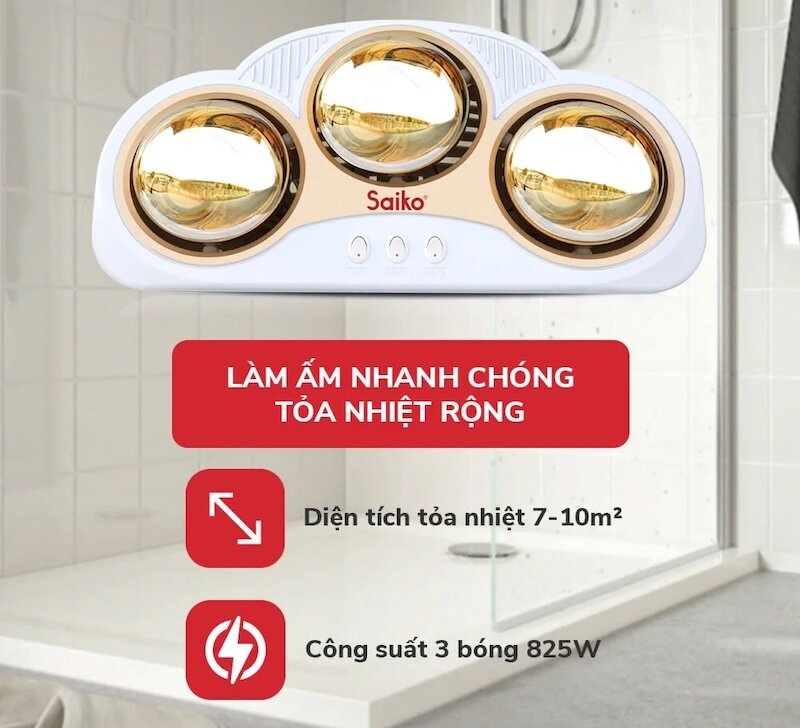 Đèn sưởi nhà tắm 3 bóng Saiko BH-3830H