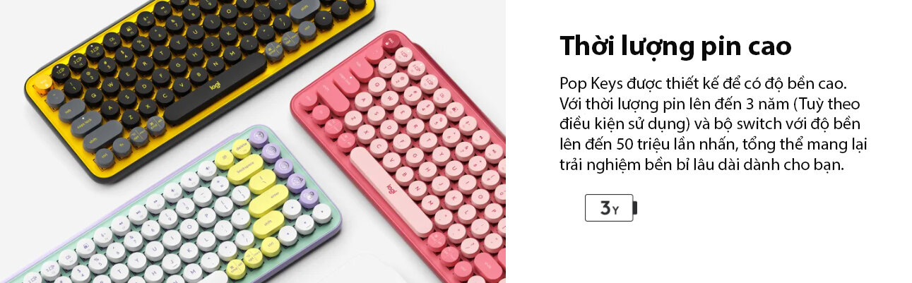 Bàn phím không dây Logitech Pop Keys Blast Yellow (USB/Bluetooth/Vàng-Đen) 7