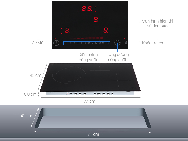 Bếp từ hồng ngoại âm 3 vùng nấu Hafele HC-M773D 536.61.705 2 Bếp từ đôi Hafele HC-M773D