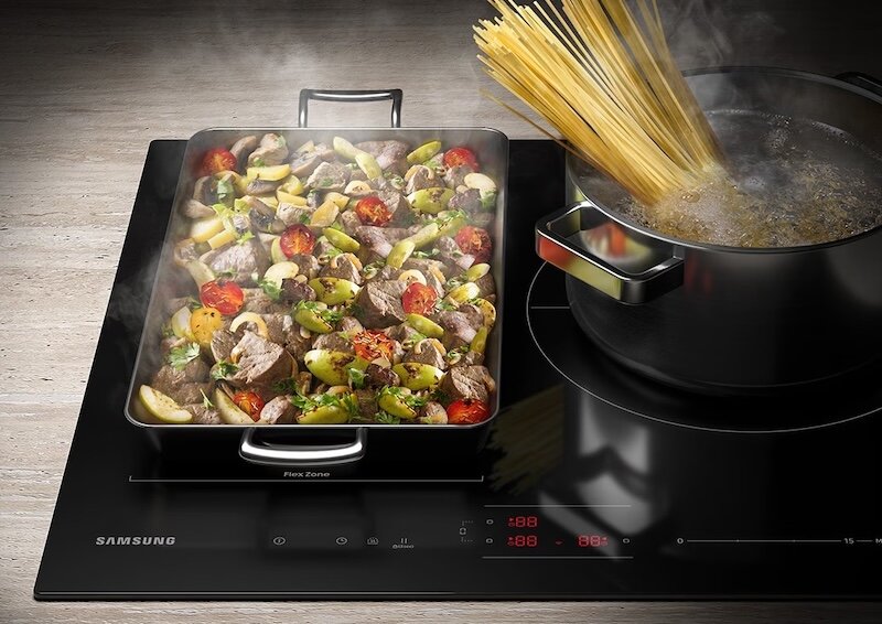 Công suất mạnh mẽ của bếp từ 3 vùng nấu NZ63B5046FK/SV (Ảnh: Samsung).