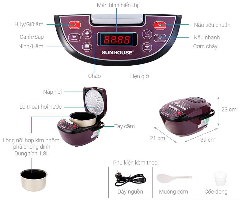 Nồi cơm điện tử 1.8 lít Sunhouse SHD8909