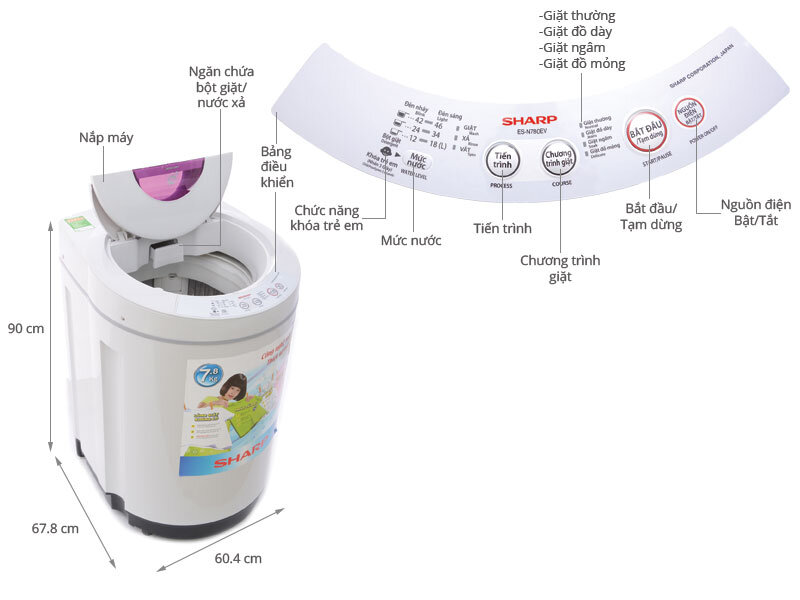 Máy giặt Sharp ES-N780EV 7.8kg Máy giặt Sharp ES-N780EV 7.8kg
