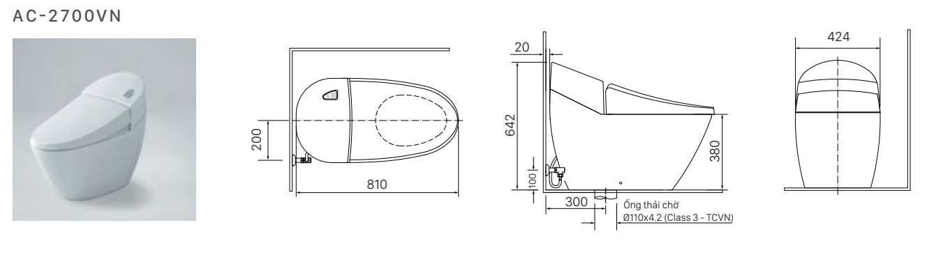bồn cầu 1 khối nắp điện tử INAX AC-2700