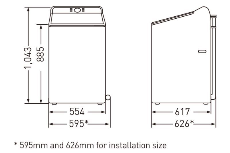 Máy giặt Panasonic 10 kg NA-F100A9DRV kích thước lắp đặt