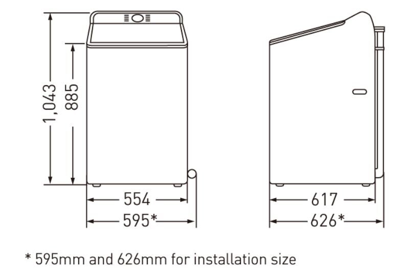 Máy giặt Panasonic 10 kg NA-F100A9DRV kích thước lắp đặt