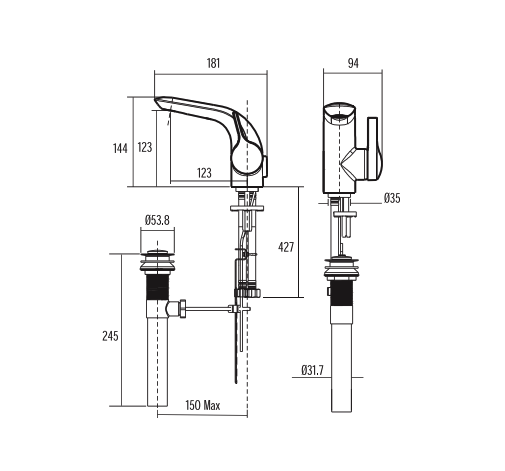 Bản vẽ kỹ thuật vòi lavabo nóng lạnh American Standard IDS WF-6801