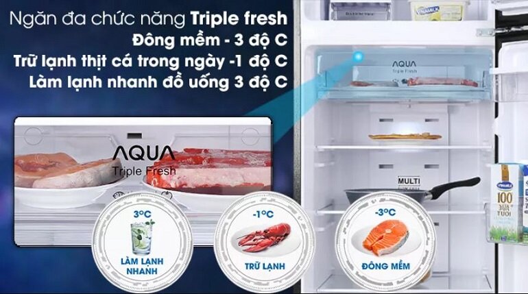 Tủ lạnh Aqua Magic Cooling AQR-T389FA có ngăn đa chức năng Triple Fresh