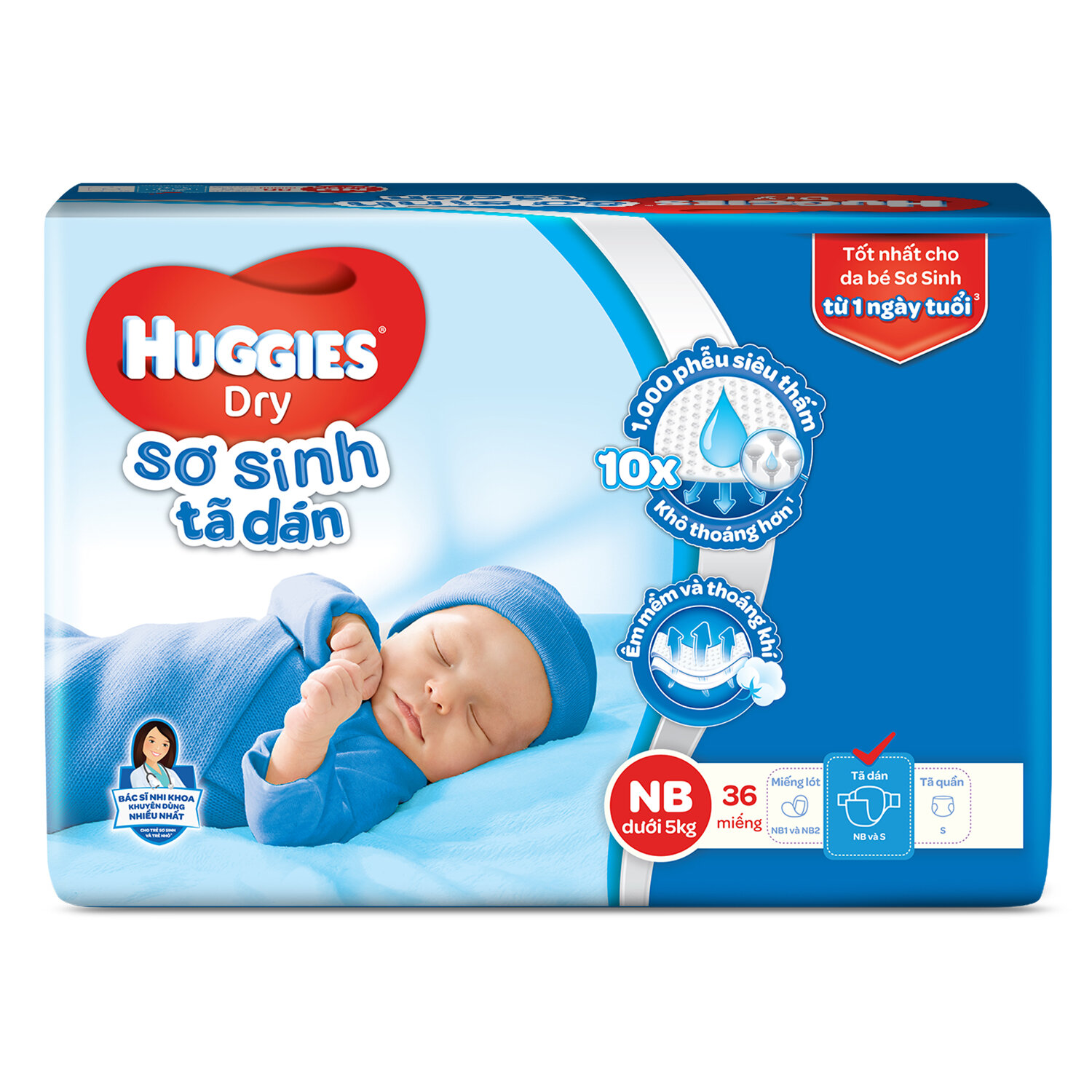  Bỉm - Tã dán Huggies size Newborn 36 miếng (cho bé dưới 5 kg)