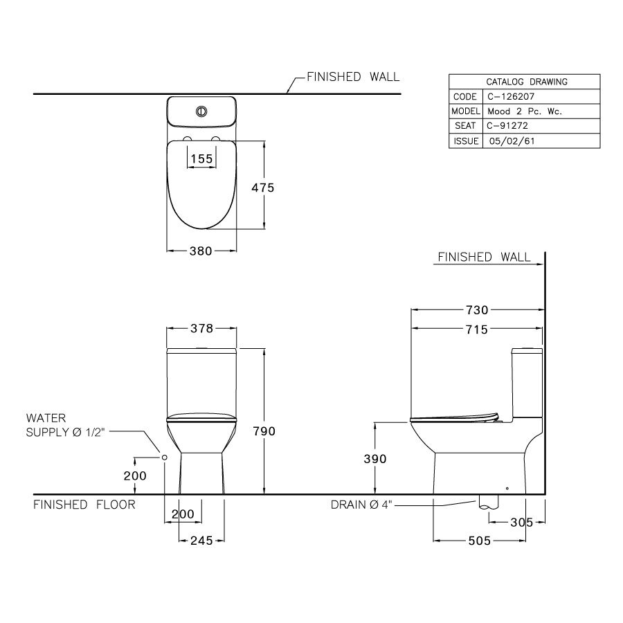 Bản vẽ kỹ thuật bồn cầu 2 khối COTTO nắp êm C126207