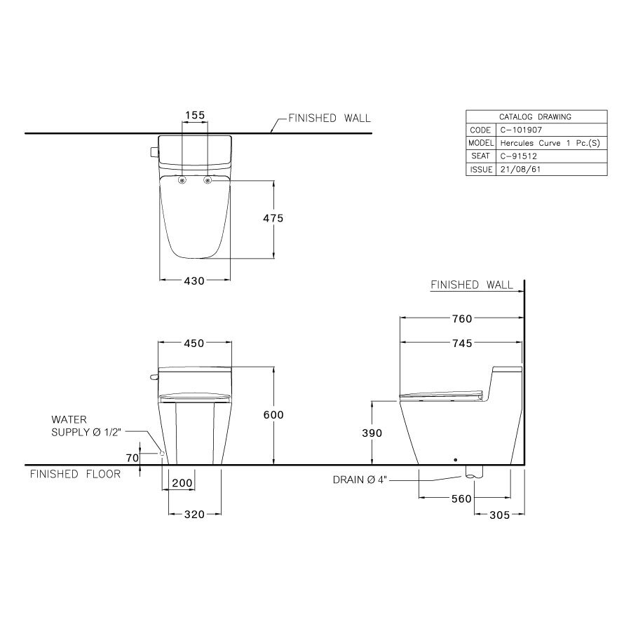 Bản vẽ kỹ thuật bồn cầu 1 khối COTTO nắp êm C11000OS
