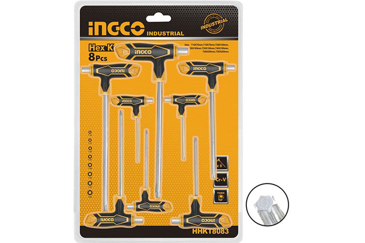 Bộ 8 chìa lục giác tay cầm chữ T INGCO HHKT8083