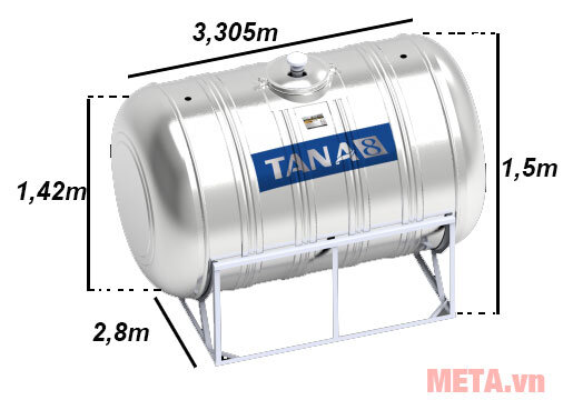 Bồn nước inox Tân Á 8 ngang TA8 5000 (Ø 1420) - 5000L