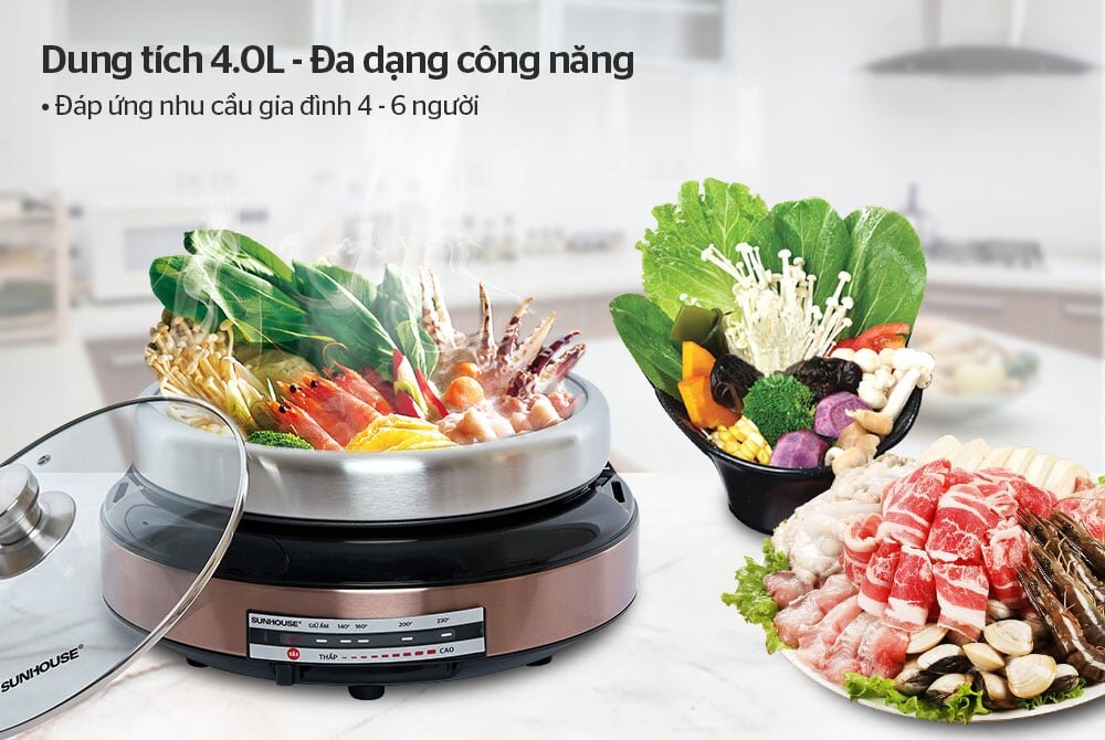 Lẩu nướng Sunhouse SHD4526 có dung tích 4 lít