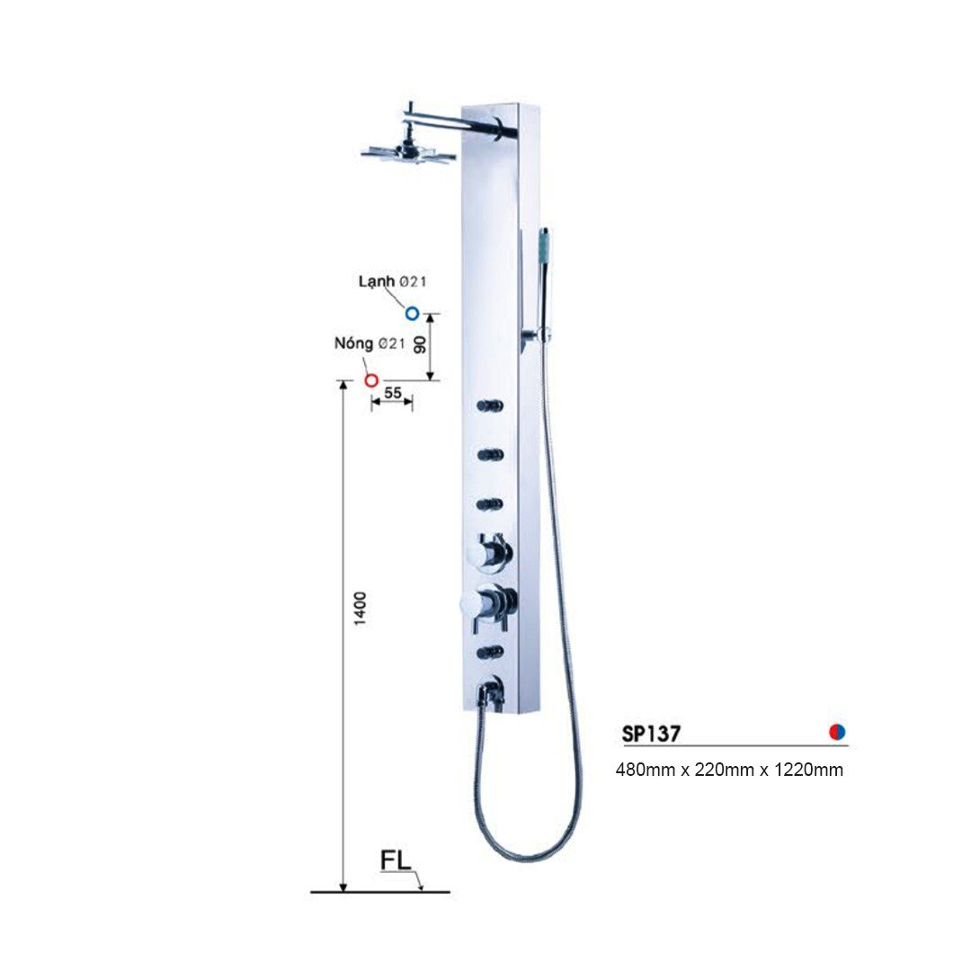 Bản vẽ kỹ thuật sen cây tắm nóng lạnh CAESAR SP137