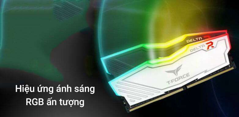 RAM Team T-Force Delta White RGB 32GB| Hiệu ứng ánh sáng ấn tượng