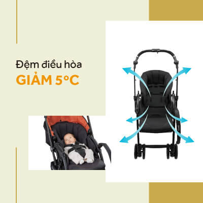 Đệm điều hòa của xe đẩy Combi CrossGo bánh quay tự động 