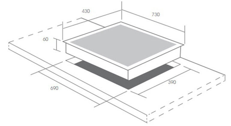 Kích thước lắp đặt bếp điện từ Canzy CZ - 56R