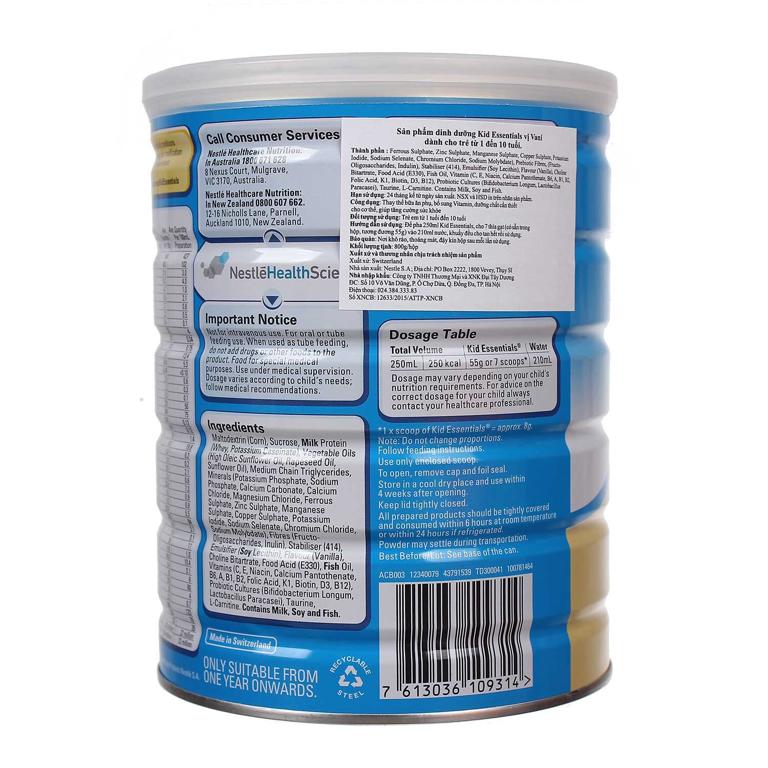  Sữa Kid Essentials 800g (1 - 10 tuổi)